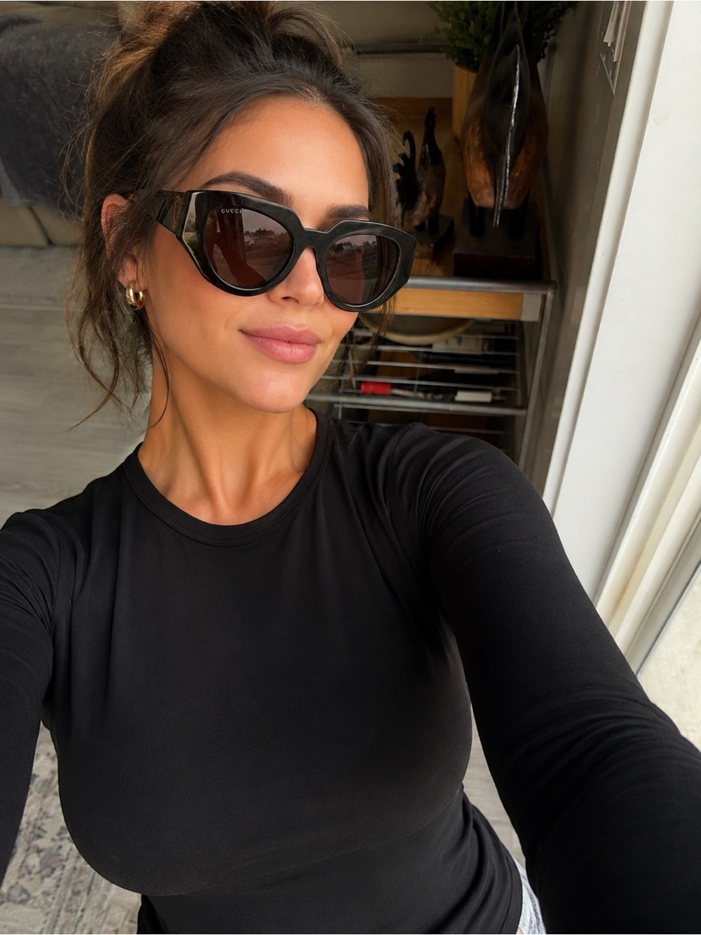 Authentic Gucci Black Gloss Cat-Eye Sunglasses
